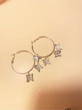 Crystal Butterfly Hoop Earrings in Silver